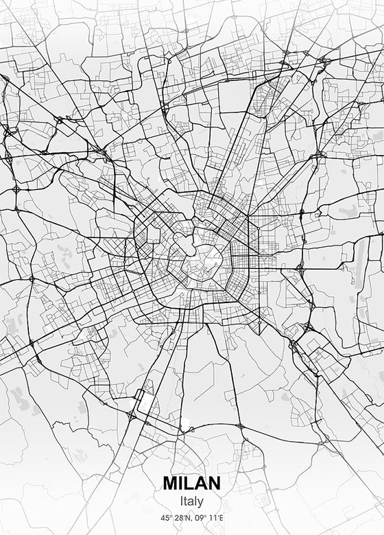 Milan City Map metal poster artwork